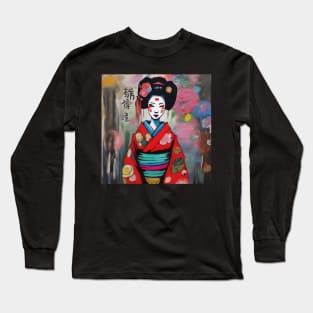 Japanese geisha with flowers Long Sleeve T-Shirt